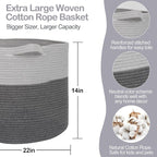 MEGASKET Extra Large Rope Basket, XXXL Woven Storage Basket, Large Blanket Storage for Living Room, Kids Room Toy Organizer B