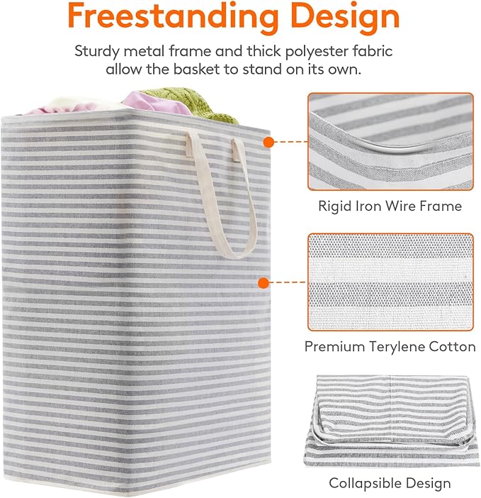 Lifewit 2 Pack Laundry Basket 125L Each, Collapsible Clothes Hamper with Reinforced Handles, Freestanding Waterproof Design f