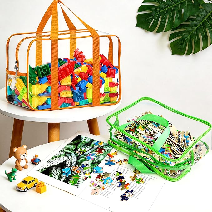 6 Color Toy Storage Bags with Labels, Reusable Clear PVC Board Game Storage, Travel Waterproof Organizer Bags with Zipper Lar