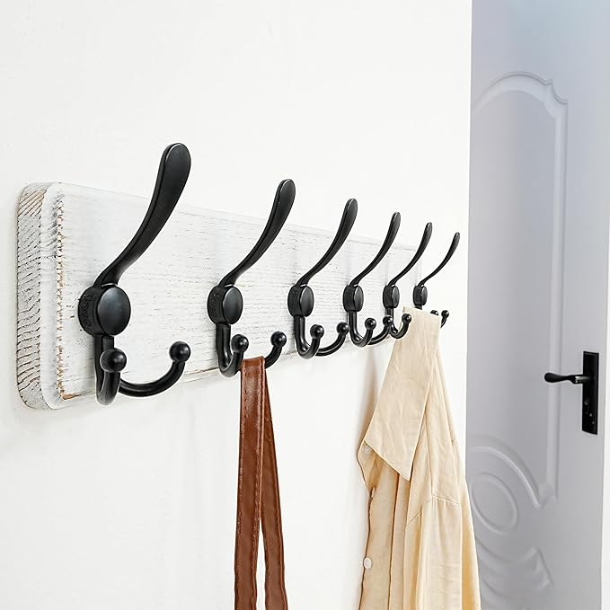Dseap Coat Rack Wall Mounted - 24" Long 6 Tri Hooks, Heavy Duty Wooden Wall Coat Hanger Coat Hook for Clothes Hat Jacket Clot