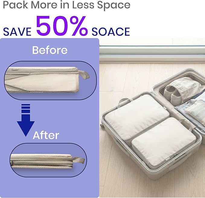 Compression Packing Cubes for Travel, Set of 10 Expandable Luggage Organizers with Shoe Bag, Lightweight Water-Resistant Suit