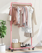Sakugi Clothes Rack - Clothing Rack with Storage Mesh Shelf & Casters, Heavy-Duty Metal Clothing Rack for Hanging Clothes, Dr