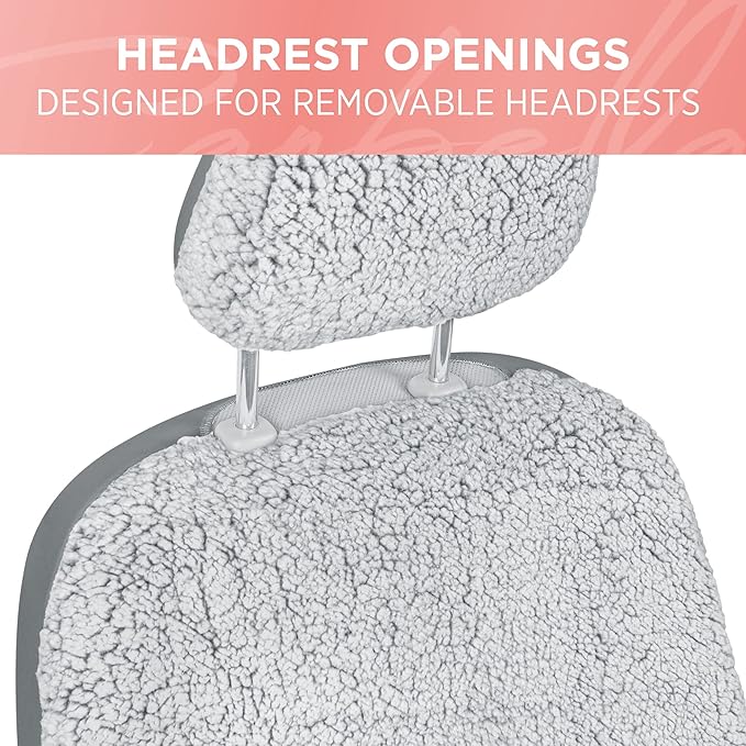 Carbella Plush Sherpa Fleece, 2 Pack Gray Seat Cover for Cars with Soft Cushioned Touch, Cute Automotive Interior Protector f