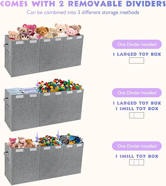 Extra Large Toy Storage Organizer with Lid, Large Toy Box Collapsible Toy Chest Storage Box Design - Toys Bin with Dividers f