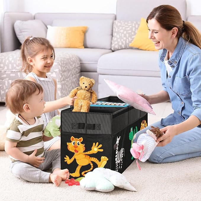 Extra Large Toy Box, Collapsible Sturdy Toy Storage Organizer with Lids, Dinosaur Storage Box for Boys Girls, 42"x16"x14" Kid