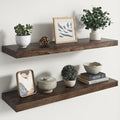 RICHFOCUS Elm Floating Shelves for Wall - 36" W x 9.3" D Rustic Solid Wood Shelves with Invisible Bracket, Wall-Mounted for L