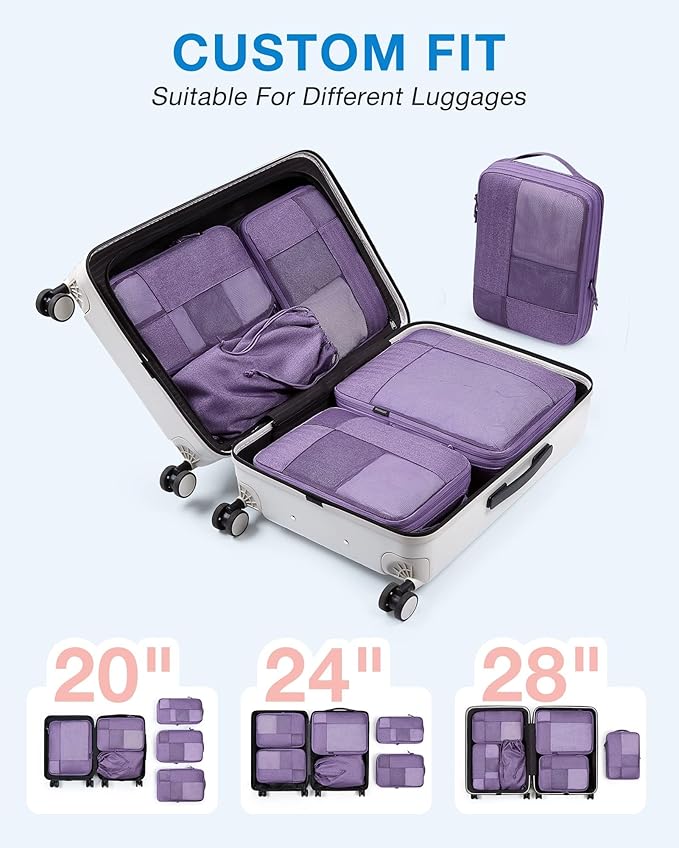 BAGSMART Compression Packing Cubes for Travel, 6 Set Packing Cubes for Carry on Suitcases, Compression Travel Cubes & Suitcas