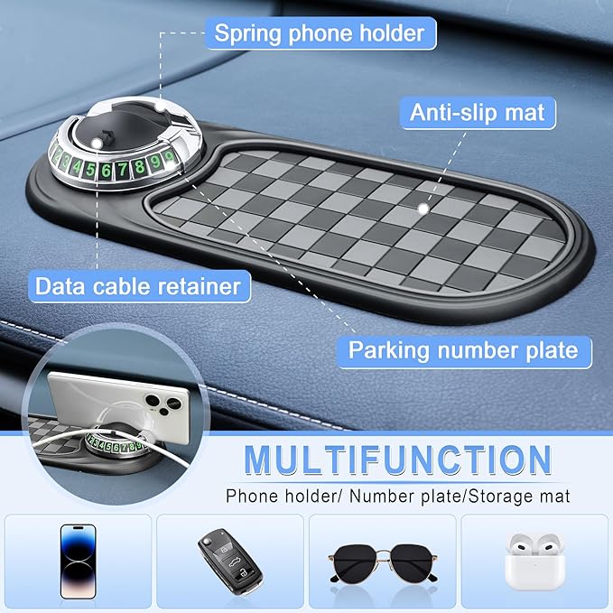 LivTee Multifunction Car Anti-Slip Mat, 360° Rotatable Multifunctional Car Dashboard Mobile Phone Holder with Temporary Parki