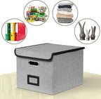 2Pack File Storage Organizer with 10 Hanging Folders & Plastic Slide, Collapsible Linen File Box with Lid for Office, Home, M