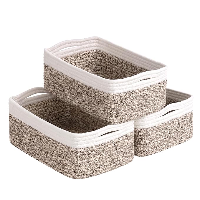 Goodpick Baskets for Organizing, 11 x 7 x 4.5 in, Baskets for Shelves, Toy Storage, Home Decor, Dorm Decor 3 Pack for Bathroo