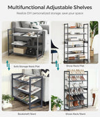 SONGMICS Shoe Rack, 6-Tier Shoe Organizer, Metal Rack for Garage, Set of 2, 3-Tier Stackable Shelf, with Adjustable Flat or A