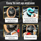 ENRICH UP 2-in-1 Car Steering Wheel Tray - Steering Wheel Desk for Laptop, Multipurpose Car Table for Eating & Work, Adjustable Car Food Tray with Silicone Rings (Mint) (Mint Ring)