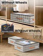 2-Pack Under Bed Storage Bins with Wheels and 4 Vacuum Seal Bags, Heavy Duty 80lbs Capacity,7.9" Height Clear Lid Organizer f