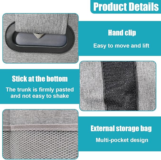 Car Trunk Organizer, Collapsible Multi-Compartment Auto Storage Box with 4 Pockets, Waterproof Oxford Fabric Car Trunk Container