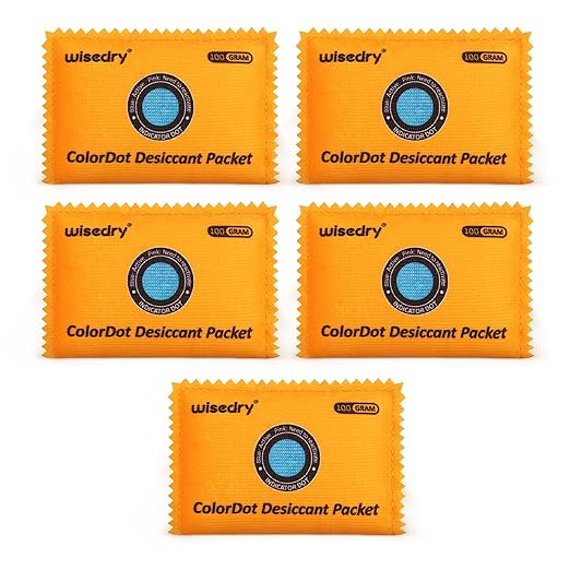 wisedry 100g [5 Packs] Reusable Desiccant Packs for Storage, Rechargeable Color Indicating Silica Gel Desiccant Packets,