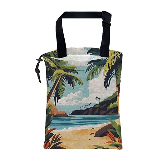 Car Garbage Bag Tropical Beach Palm Trees Drawstring Car Trash Bag Hanging for Back Seat with Adjustable Buckle Canvas Vehicle Trash Can Easy-to-Install