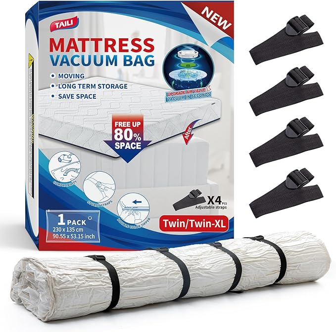TAILI Mattress Vacuum Bag, Twin/Twin-XL Mattress Vacuum Storage Bag with 4 Straps, Sealable Bag for Memory Foam, Latex, Easy 