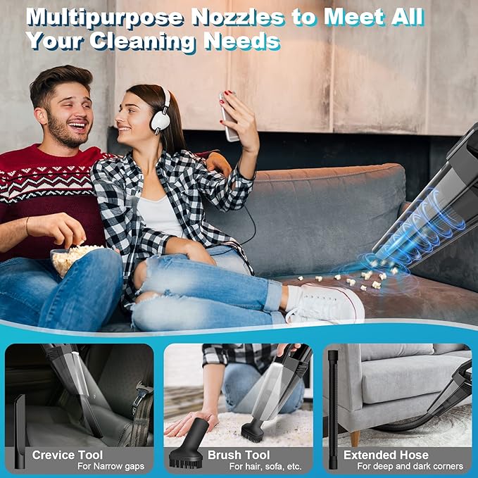 Handheld Vacuum Cordless Portable Car Vacuum with LED Light, High Power Suction, 3 in 1, Lightweight Rechargeable Hand Vacuum