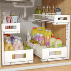 2 Pack 19IN Depth Under Sink Storage Organizer, Large 2-Tier Elegant Mesh Pull Out Shelf for Kitchen and Bathroom Cabinet Org