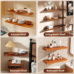 Teak Floating Shelves Set of 2-36 Inch Natural Waterproof Wood Wall Shelves with Invisible Brackets for Bathroom, Kitchen, Ba