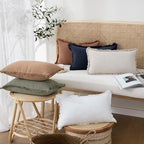 Foindtower Set of 2 Decorative Linen Fringe Lumbar Throw Pillow Covers Boho Farmhouse Cushion Cover with Tassels Soft Accent 