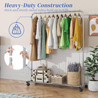 Simple Trending Standard Clothes Clothing Garment Rack with Storage Shelves, Rolling Clothes Organizer on Wheels for Hanging 
