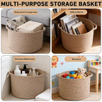 90L Large Blanket Basket,21.7"L x 21.7"W x 13.8"H Rope Woven Baskets with Handles,Brown Storage Bins,Laundry Basket Perfect f