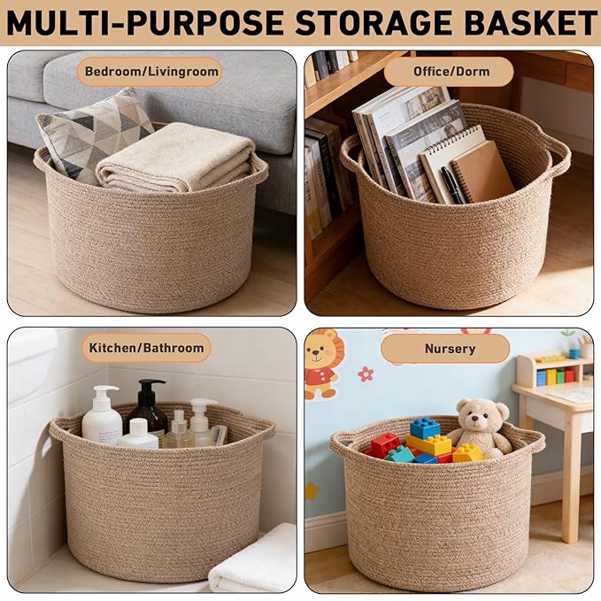 115L Large Blanket Basket,23.6" L x 23.6" W x 15.7" H Rope Woven Baskets with Handles, Toys Storage Bins,Laundry Basket Perfe
