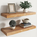 RICHFOCUS Elm Floating Shelves for Wall - 24" W x 9.3" D Rustic Solid Wood Shelves with Invisible Bracket, Wall-Mounted for L