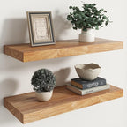RICHFOCUS Elm Floating Shelves for Wall - 24" W x 9.3" D Rustic Solid Wood Shelves with Invisible Bracket, Wall-Mounted for L