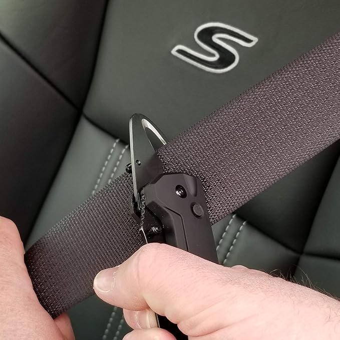 StatGear T3 Tactical Auto Rescue Tool - Folding Rescue Knife, Glass Window Breaker, Seatbelt Cutter, Molded Grips, LED Light,
