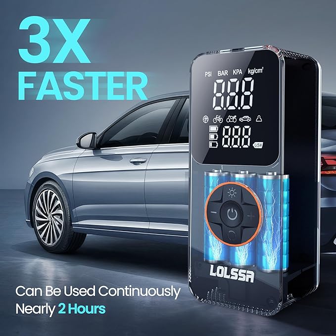 Tire Inflator Portable Air Compressor-Tire Pump 150PSI Cordless Electric for Car, Motorcycle, Bike, Ball, with Tire Gauge Pressure, Dual-Use Type（Dark）
