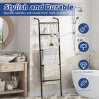 Simple Trending Blanket Ladder，5 Tier Metal Towel Rack with 12 Hooks, 79'' Metal Style Decorative Ladder for The Living Room 