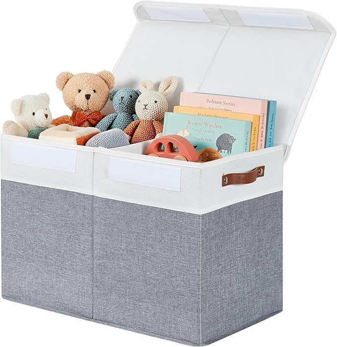 DECOMOMO Large Toy Storage Box with Lid - 25L x 12W x 16H inches Toy Chest Storage Bin with Divider for Kids, Nursery, Playro