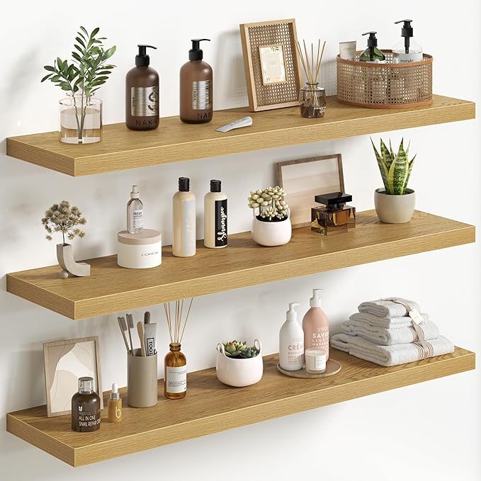 Fun Memories Floating Shelves for Wall 40 Inch Set of 3, Farmhouse Floating Shelves with Invisible Heavy Duty Bracket, 10 Inc