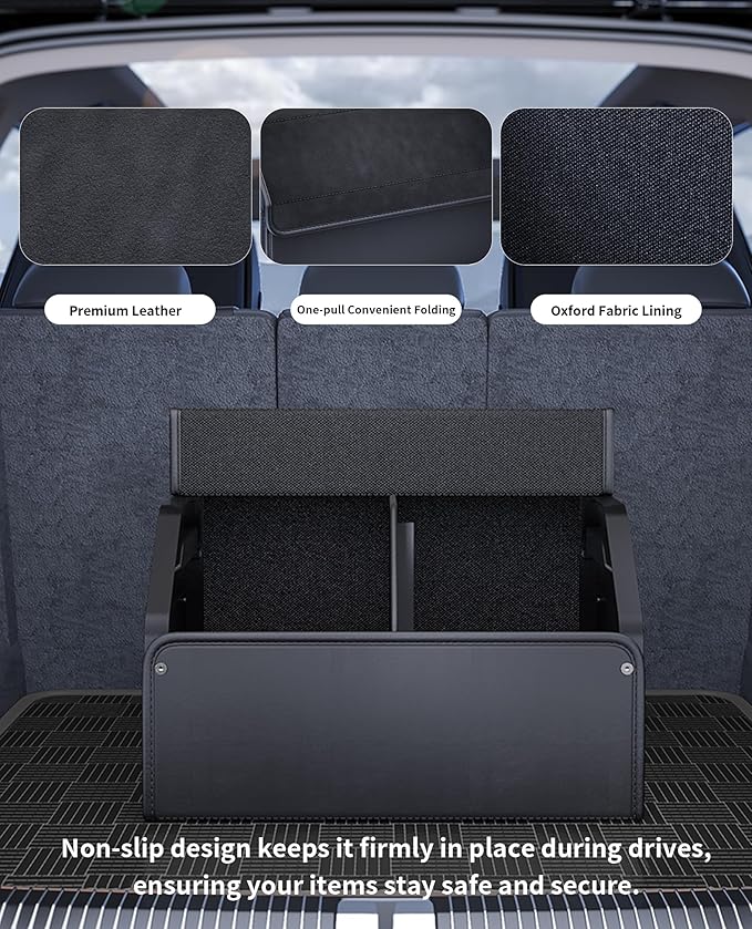 Trunk Organizer for Car, PU Leather Car Trunk Storage Organizer with Magnetic Lid, Car Organizer with Sturdy PC Support, Portable Handle for SUV, Truck, Home and Office (20.1×12.2×12.2 IN)