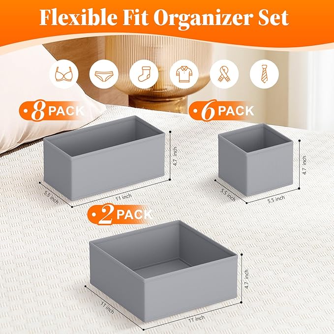 TasticTotes Drawer Organizer Clothes, 16 Pack Drawer Organizers and Underwear Organizer for Nursery, Dividers Clothes Organiz