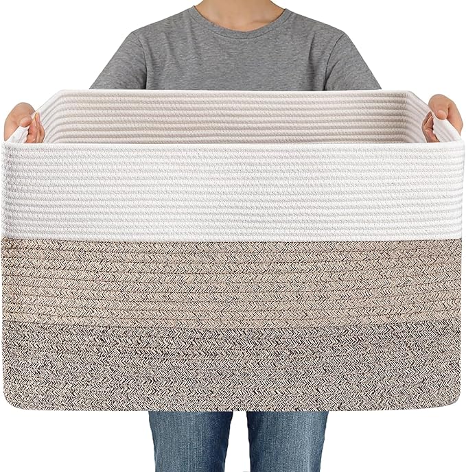 JMvicyroam Woven Blanket Basket,65L Large Storage Bin for Blankets Toys Clothes,Decorative Rope Basket for Living Room Bedroo