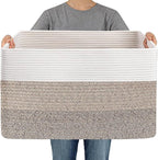 JMvicyroam Woven Blanket Basket,96L Large Storage Bin for Blankets Toys Clothes,Decorative Rope Basket for Living Room Bedroo