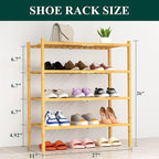 Smiry Shoe Rack, 4 Tier Thick Bamboo Shoe Organizer, Stackable Free Standing Wooden Shoe Storage Shelf for Closet, Entryway, 