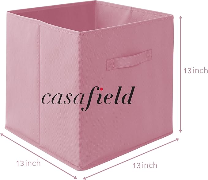 Casafield Set of 6 Collapsible Fabric Cube Storage Bins, Light Pink - 13" Foldable Cloth Baskets for Shelves, Cubby Organizer