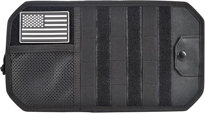 Molle Car Sun Visor Organizer, Tactical Car Sunshade Storage Pouch, Semi-Rigid MOLLE Panel with Zipper Storage Pouch & Glasses Clip, Fits Jeeps, Most Vehicles, SUVs, Trucks (Black)