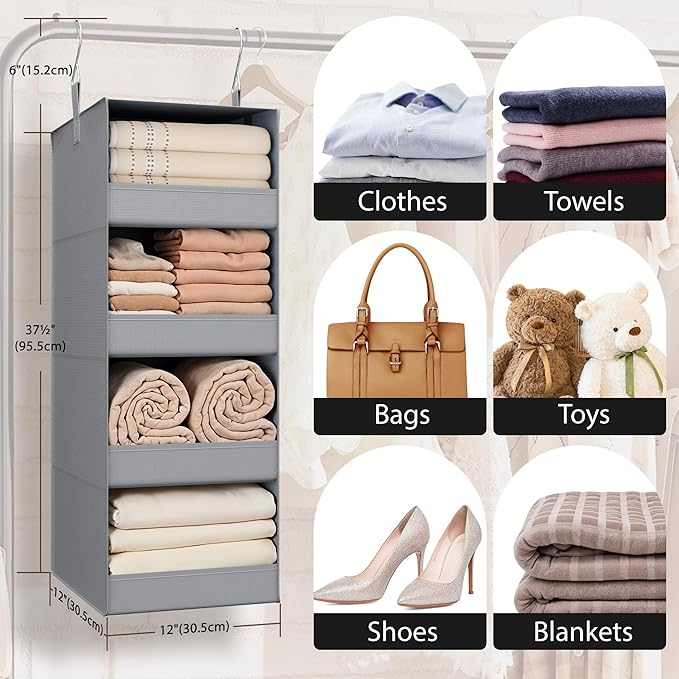 GRANNY SAYS 4-Shelf Hanging Organizer, Closet Hanging Shelves, Closet Hanging Storage Organizers, Organization for Bedroom, L