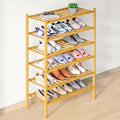 Smiry Bamboo Shoe Rack for Closet, 6 Tier Wooden Stackable Shoe Organizer, Free Standing Shoes Storage Shelf for Entryway, Fr