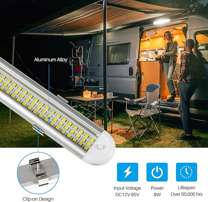 12v LED Interior Light Bar，CT CAPETRONIX 120LEDs 1500LM 8W DC 12 Volt led Strip Lights with ON/Off Switch，for Enclosed Cargo Trailer, Car RV Van Truck Lorry Camper Boat Caravan Motorhome (2Pack)