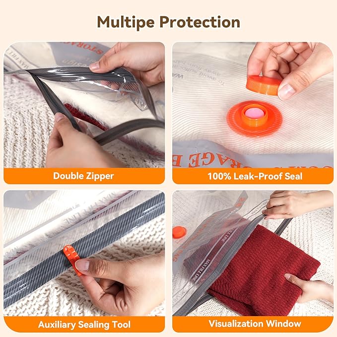 Vacuum Storage Bags for Travel with Rechargeable Air Pump, 12 Pack Space Saver Bags for Clothing, Luggage & Suitcase Compress
