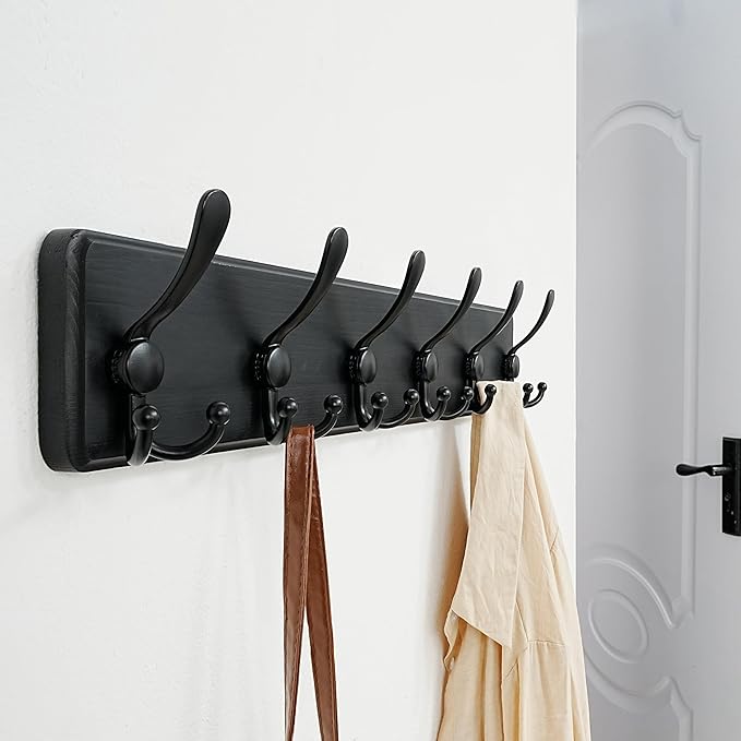 Dseap Coat Rack Wall Mounted - 24" Long 6 Tri Hooks, Heavy Duty Wooden Wall Coat Hanger Coat Hook for Clothes Hat Jacket Clot