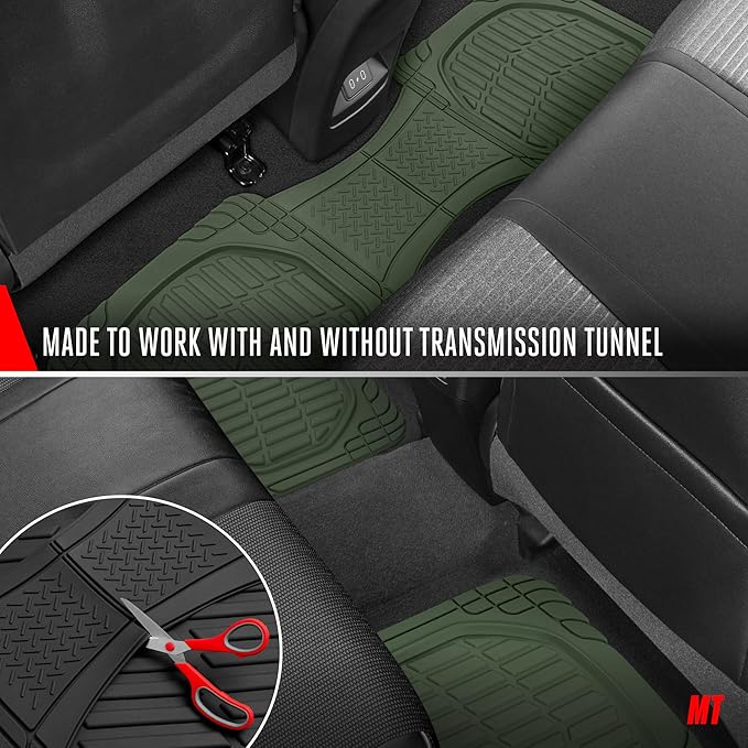 Motor Trend FlexTough LITE Rubber Car Mats Full Set - All Weather Floor Mats for Trucks, Cars & SUVs - Automotive Waterproof Green Car Floor Mats for Cars Interior Accessories Universal Trim-to-Fit