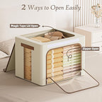 Yecaye Clothes Storage Bins with Metal Frame, Foldable Clothing Storage Bin with Lid, Stackable Oxford Fabric Organizer Box W