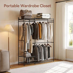 Portable Wardrobe Closet, Clothes Rack for Bedroom with Hanging Area and Storage Shelves, Tall Freestanding Clothes Organizer